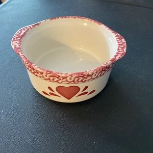 Vintage Ceramic Small Crock/Bowl with Pink Heart & Sponge Painted Rim